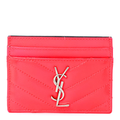 Saint Laurent Grain De Poudre Matelasse Chevron Monogram Credit Card Case Neon Pink 1 of 11