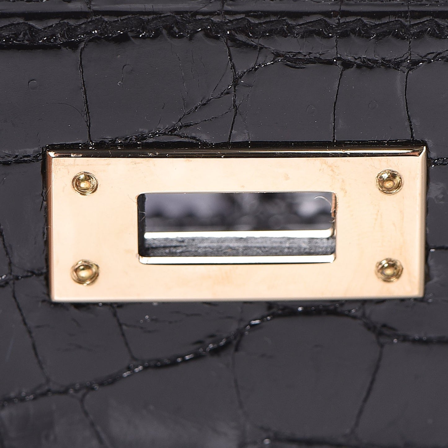 Shiny Niloticus Crocodile Kelly Cut Pochette Black