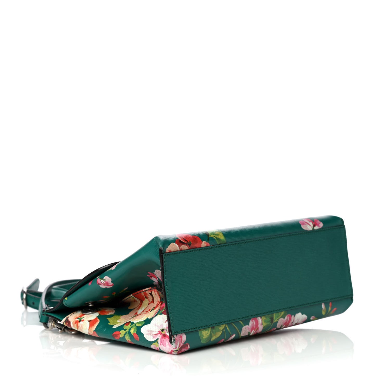 Shangai Calfskin Blooms Print Small Bamboo Daily Top Handle Bag Clear Bright Emerald Multicolor