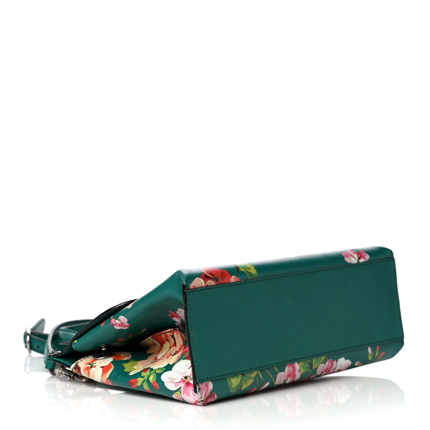 Gucci Shangai Calfskin Blooms Print Small Bamboo Daily Top Handle Bag Clear Bright Emerald Multicolor 5 of 14