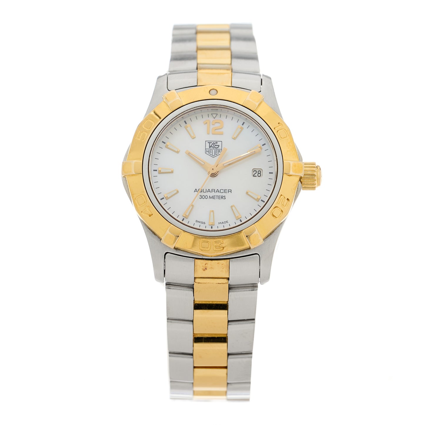 Stainless Steel 18K Yellow Gold Mother of Pearl 27mm Aquaracer Quartz Watch WAF1424