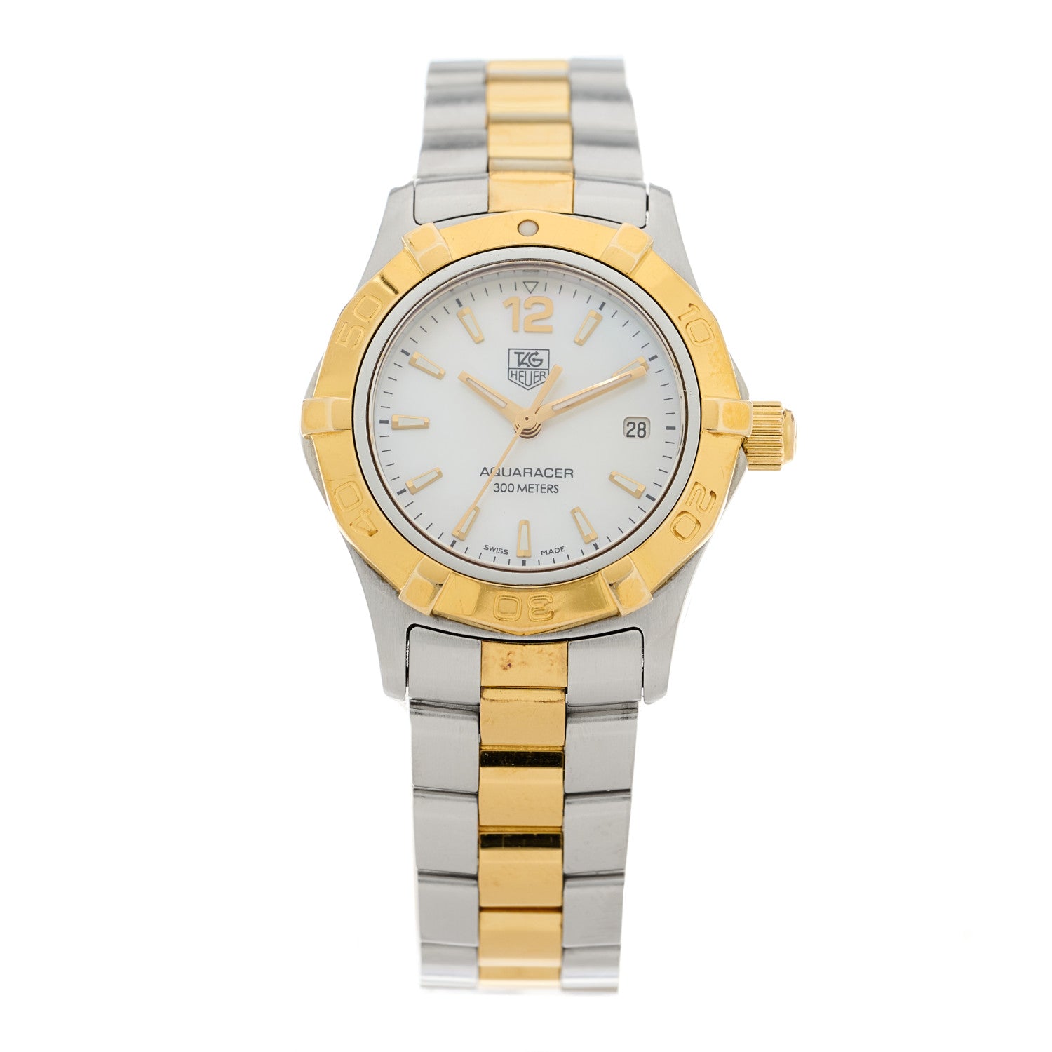 Tag Heuer Stainless Steel 18K Yellow Gold Mother of Pearl 27mm Aquaracer Quartz Watch WAF1424 1 of 4