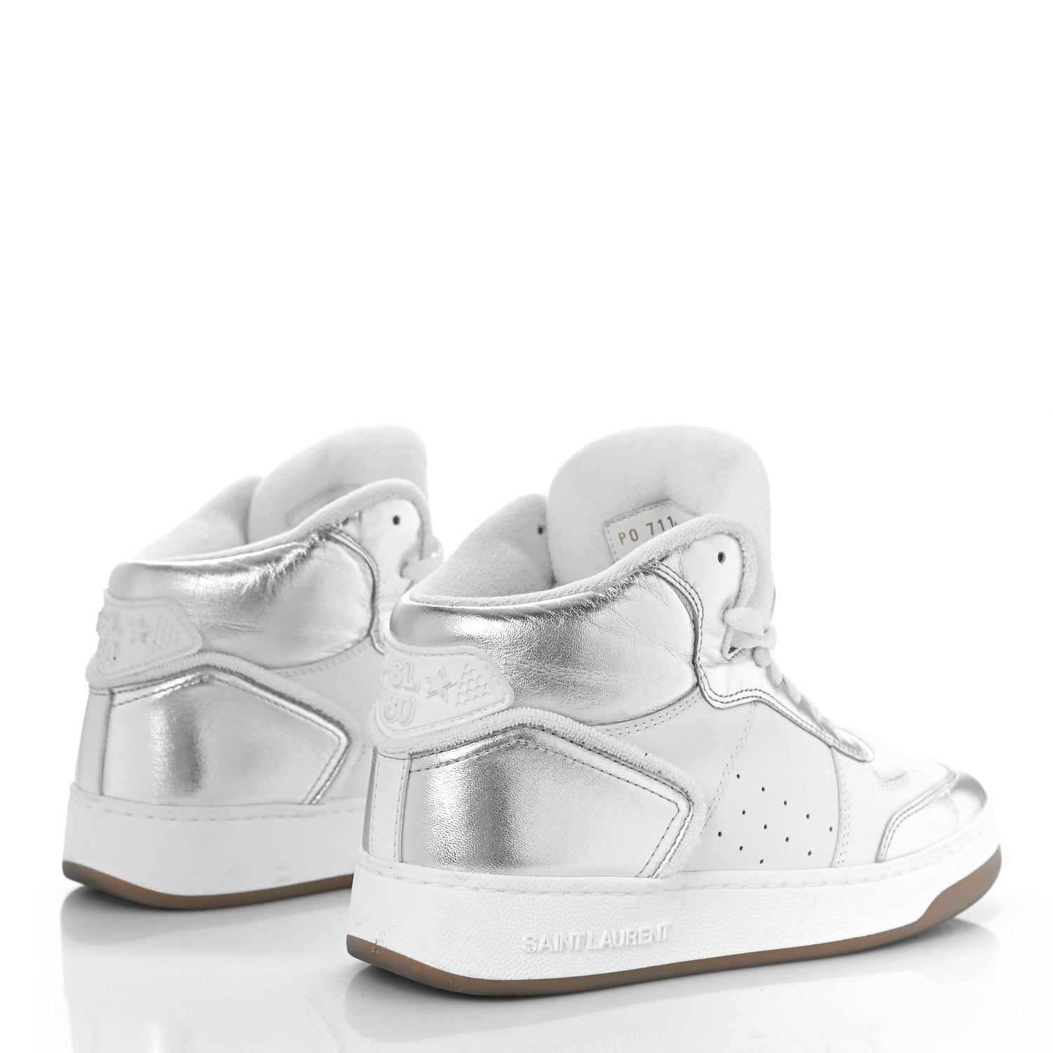 Saint Laurent Calfskin Womens SL/80 Mid Top Sneakers 39 Argento Optic White 3 of 13