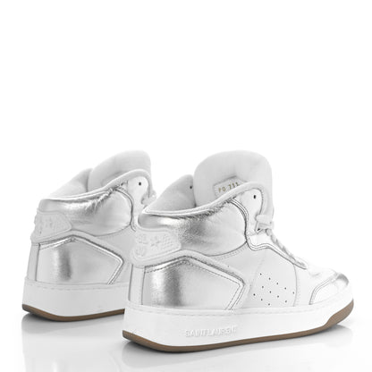 Saint Laurent Calfskin Womens SL/80 Mid Top Sneakers 39 Argento Optic White 3 of 13