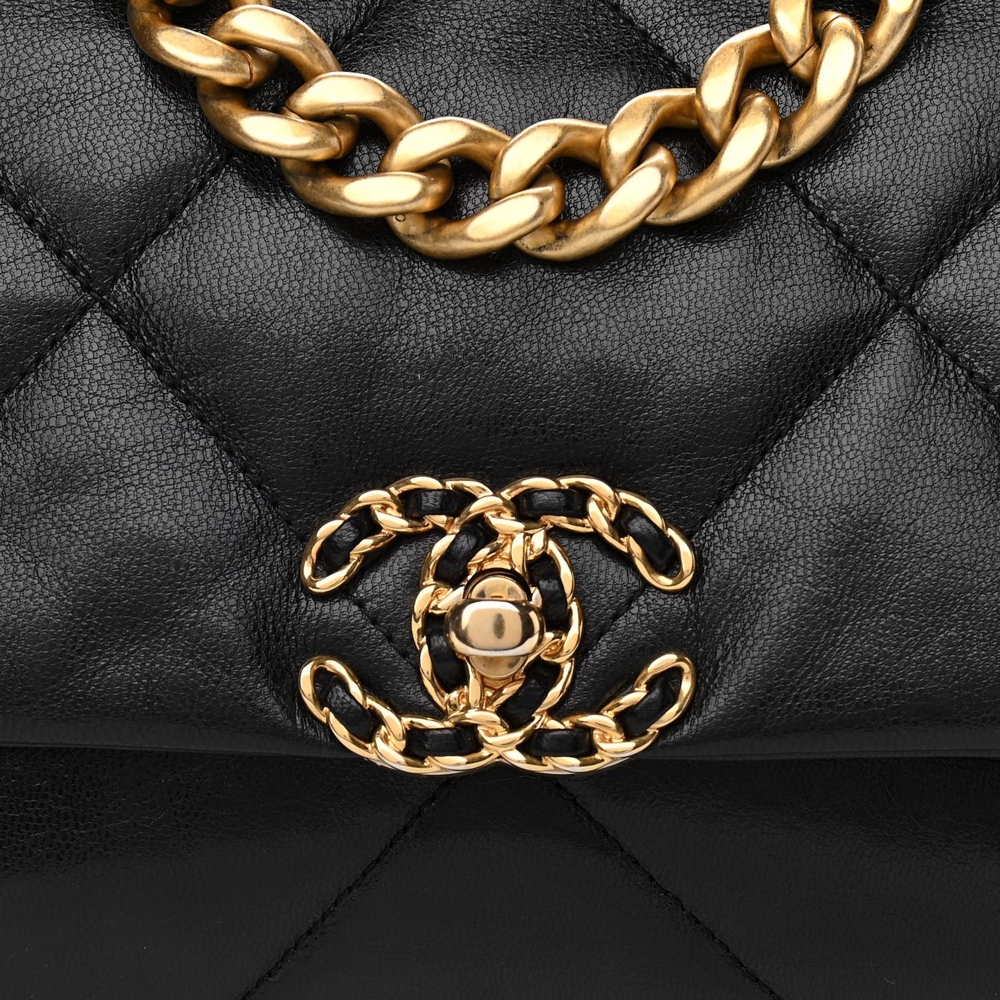 Shiny Goatskin Quilted Medium Chanel 19 Flap Black