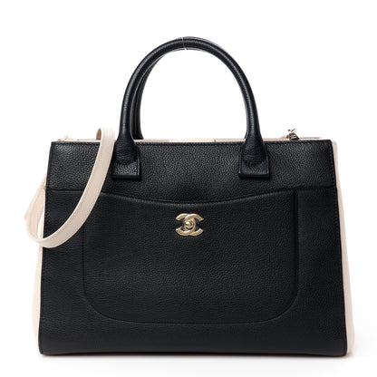 Chanel Grained Calfskin Small Bi-Color Neo Executive Shopper Tote Black Beige 1 of 13