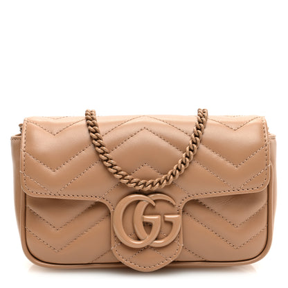 Gucci Calfskin Matelasse Monochrome Super Mini GG Marmont Shoulder Bag Camelia 1 of 11