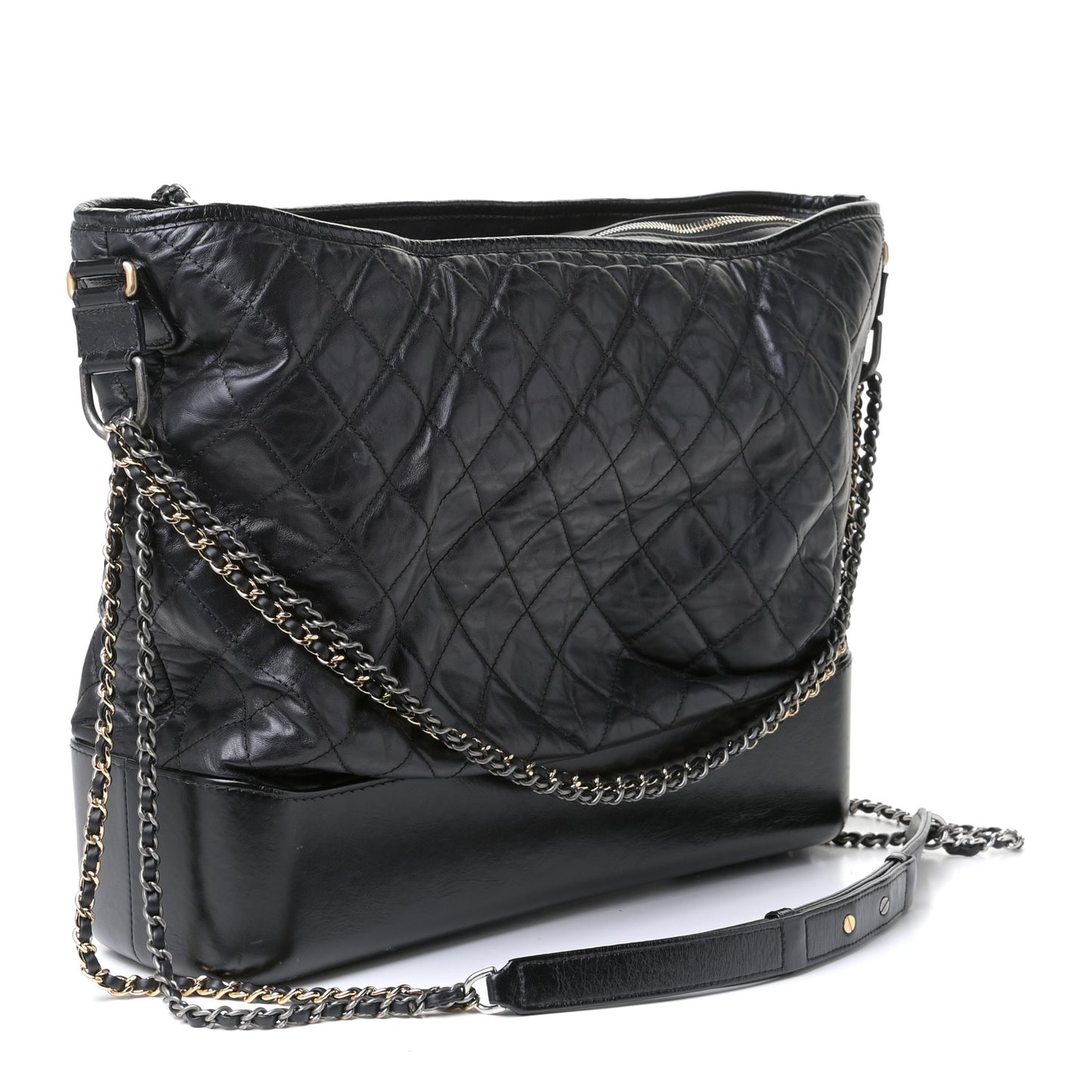 Aged Calfskin Quilted Large Gabrielle Hobo Black