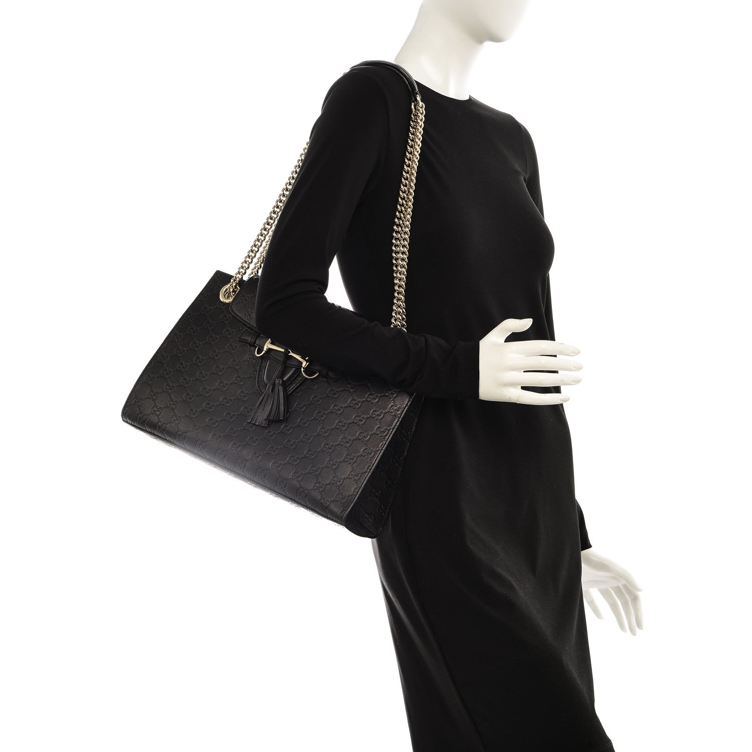 Gucci Guccissima Large Emily Chain Shoulder Bag Black 2 of 8