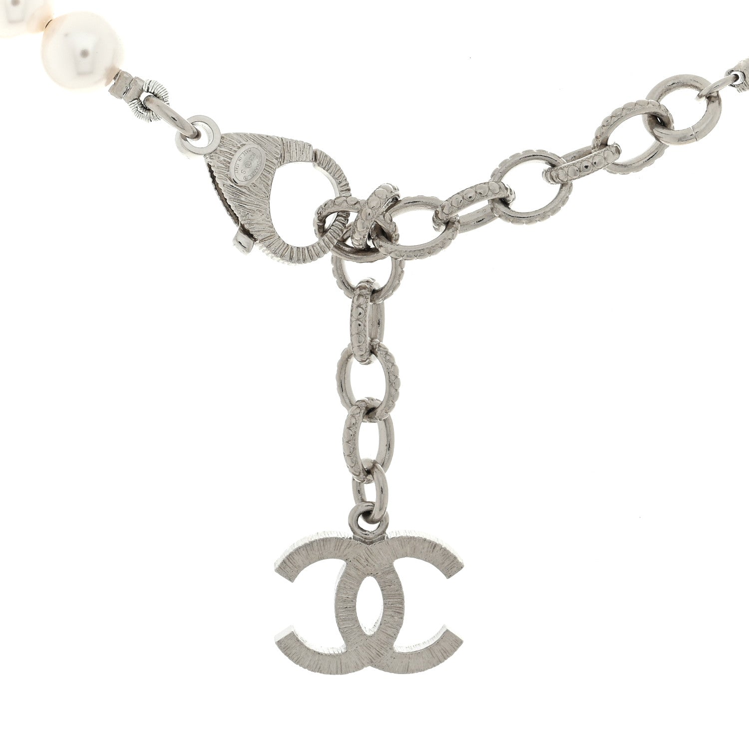 Chanel Pearl Crystal CC Choker Necklace Silver 4 of 4