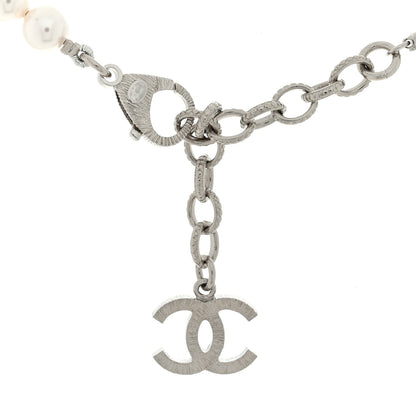 Chanel Pearl Crystal CC Choker Necklace Silver 4 of 4