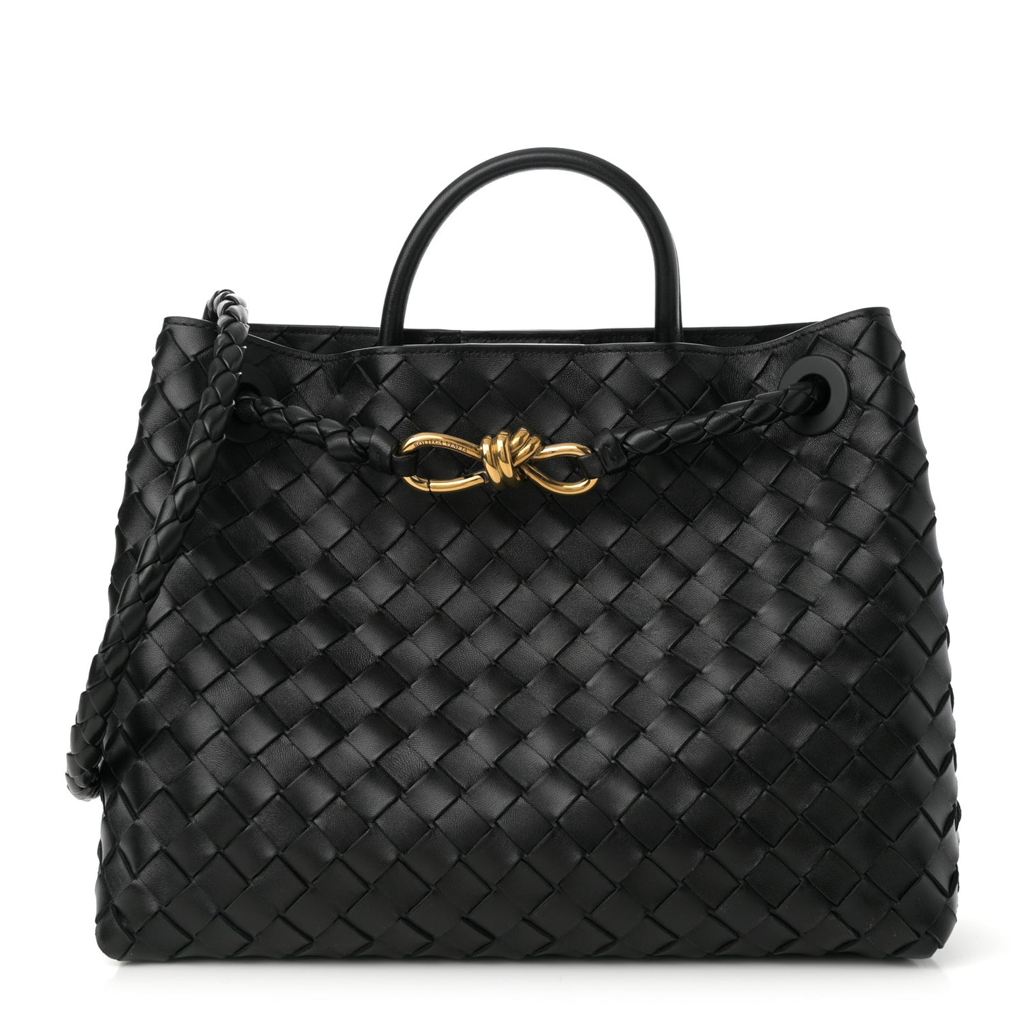 Nappa Intrecciato Medium Andiamo Shoulder Bag Black