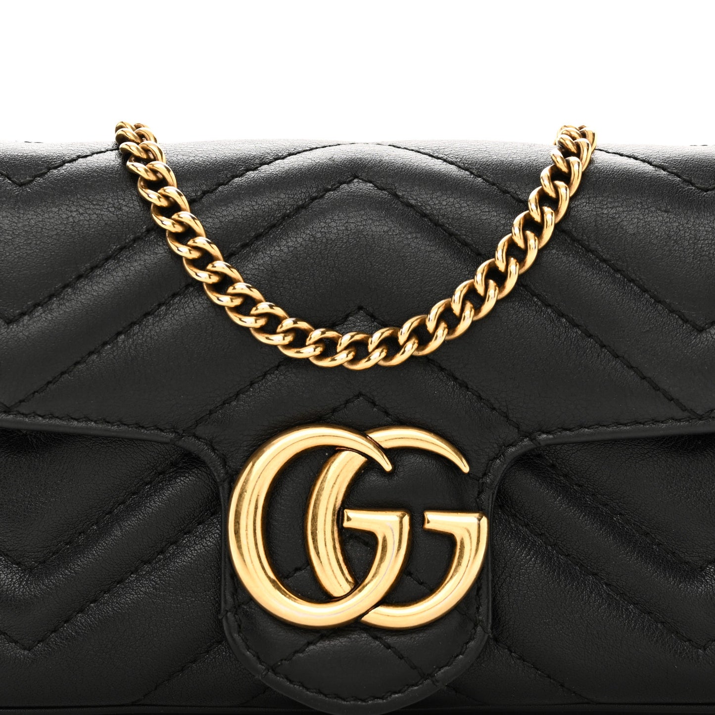 Calfskin Matelasse Super Mini GG Marmont Shoulder Bag Black