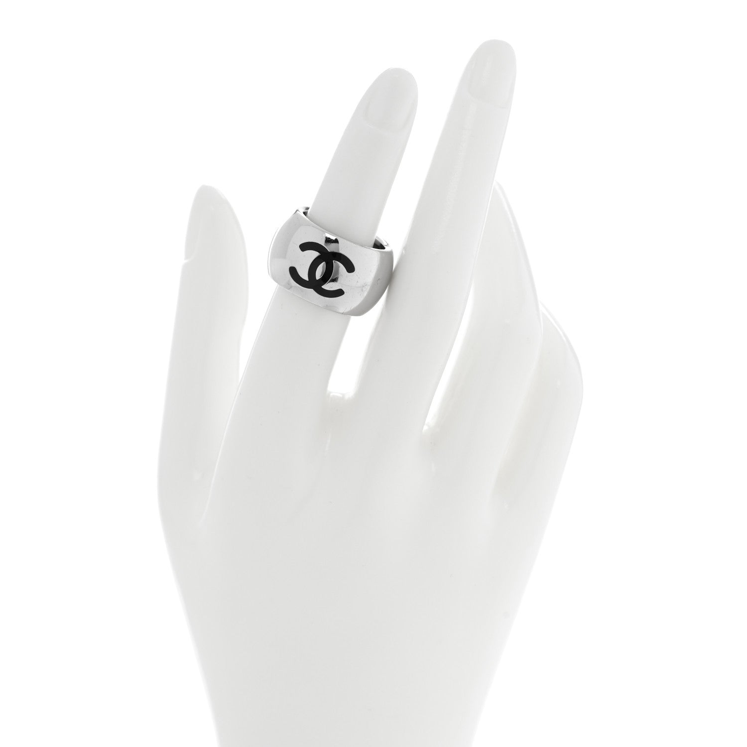 Chanel CC Heart Ring 6.5 Silver Black 2 of 4