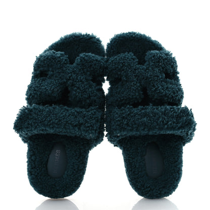 Hermes Woolskin Womens Chypre Sandals 37 Vert Anglais 2 of 12