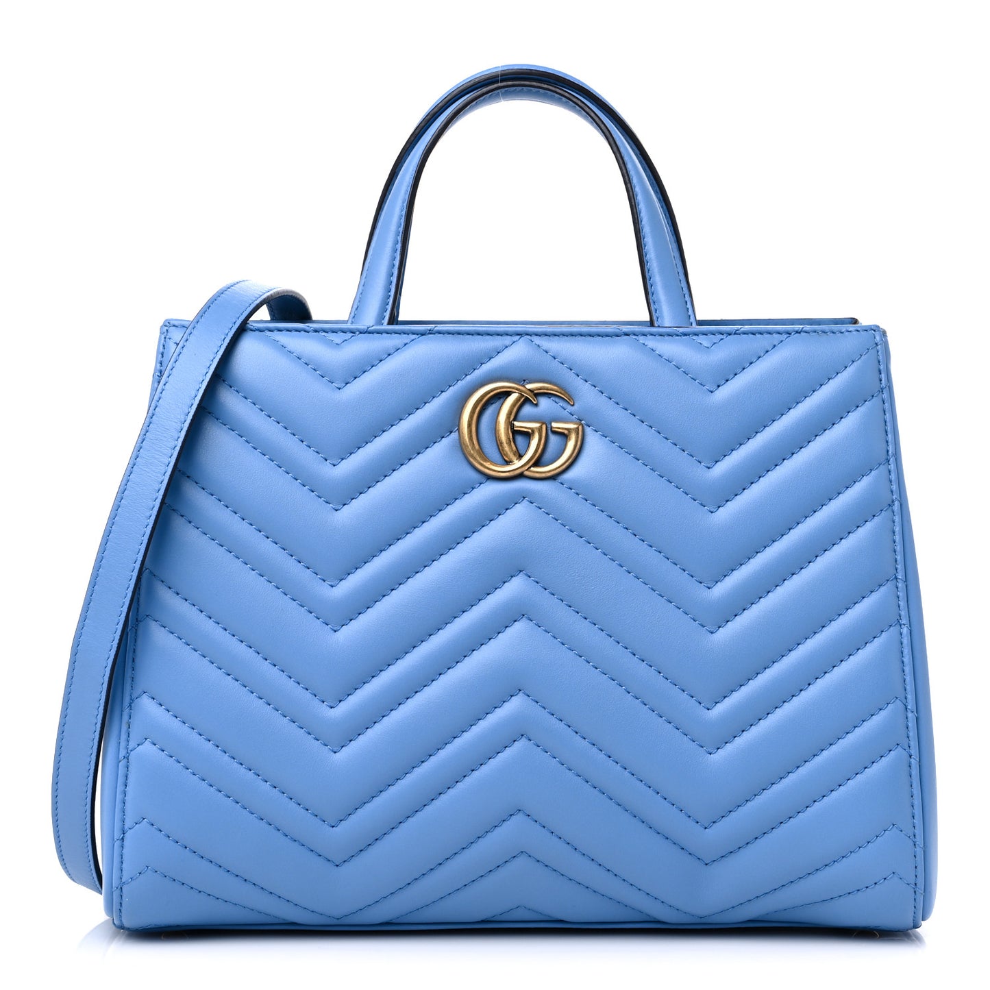 Calfskin Matelasse Small GG Marmont Tote Clear Sky Blue