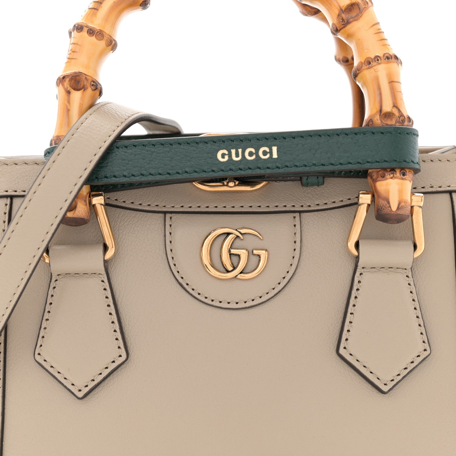 Gucci Wonka Grain Calfskin Mini Diana Tote Bag Oatmeal Vintage Green 8 of 10