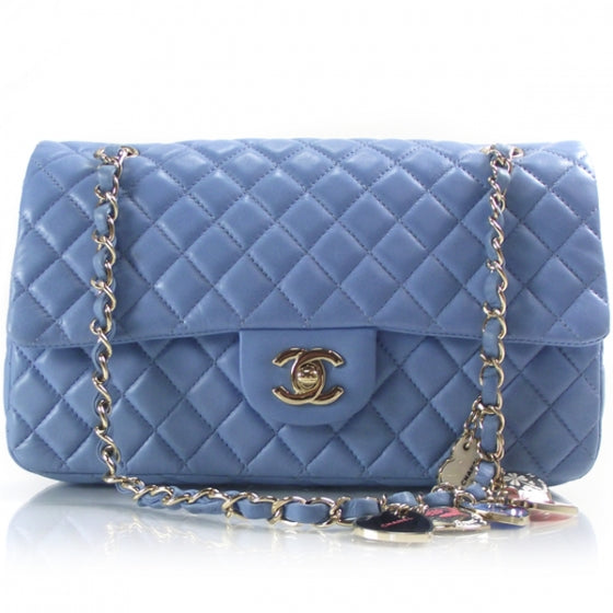 Lambskin Valentine Charms Medium Flap Baby Blue