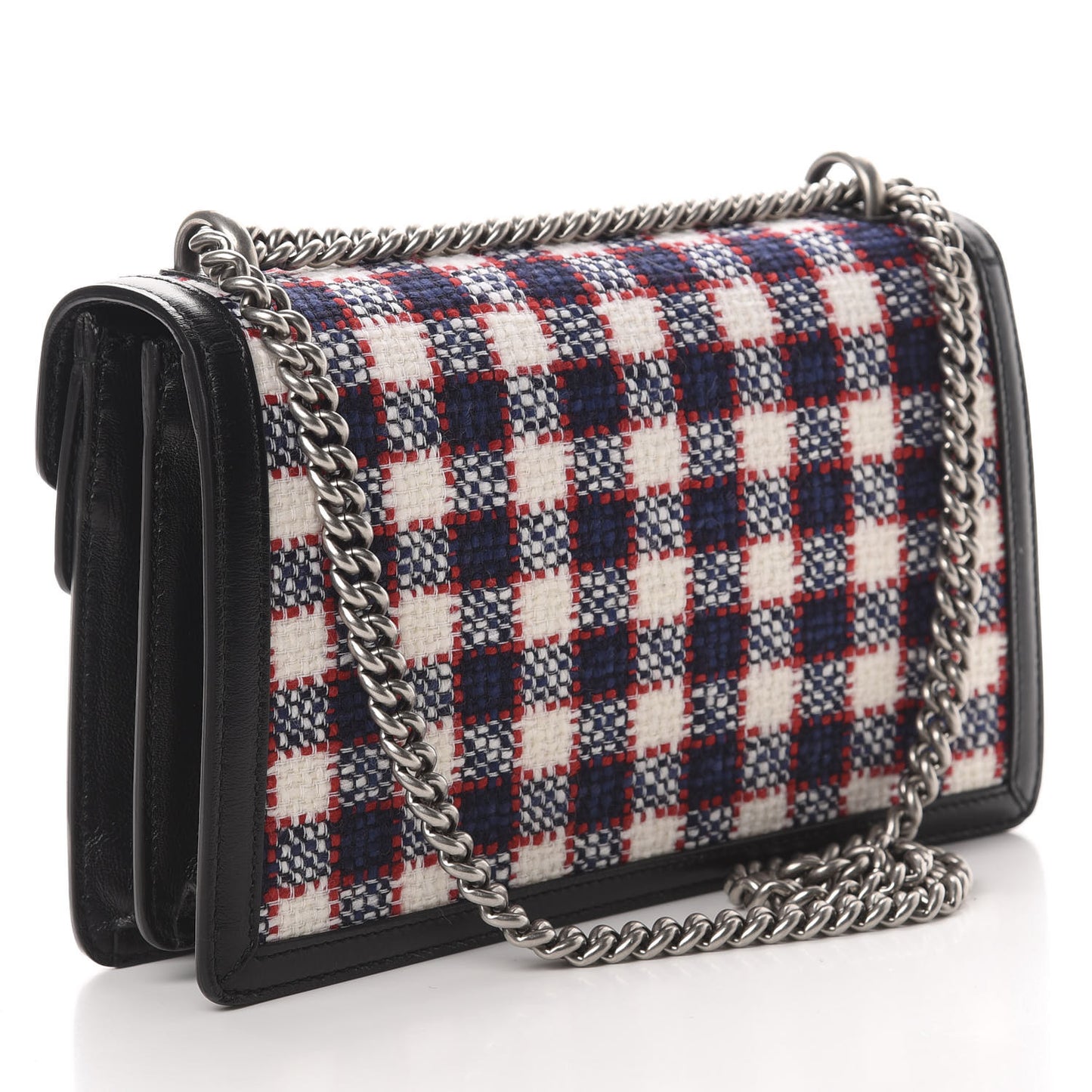 Vintage Tweed Check Small Dionysus Shoulder Bag White Hibiscus Red Marine