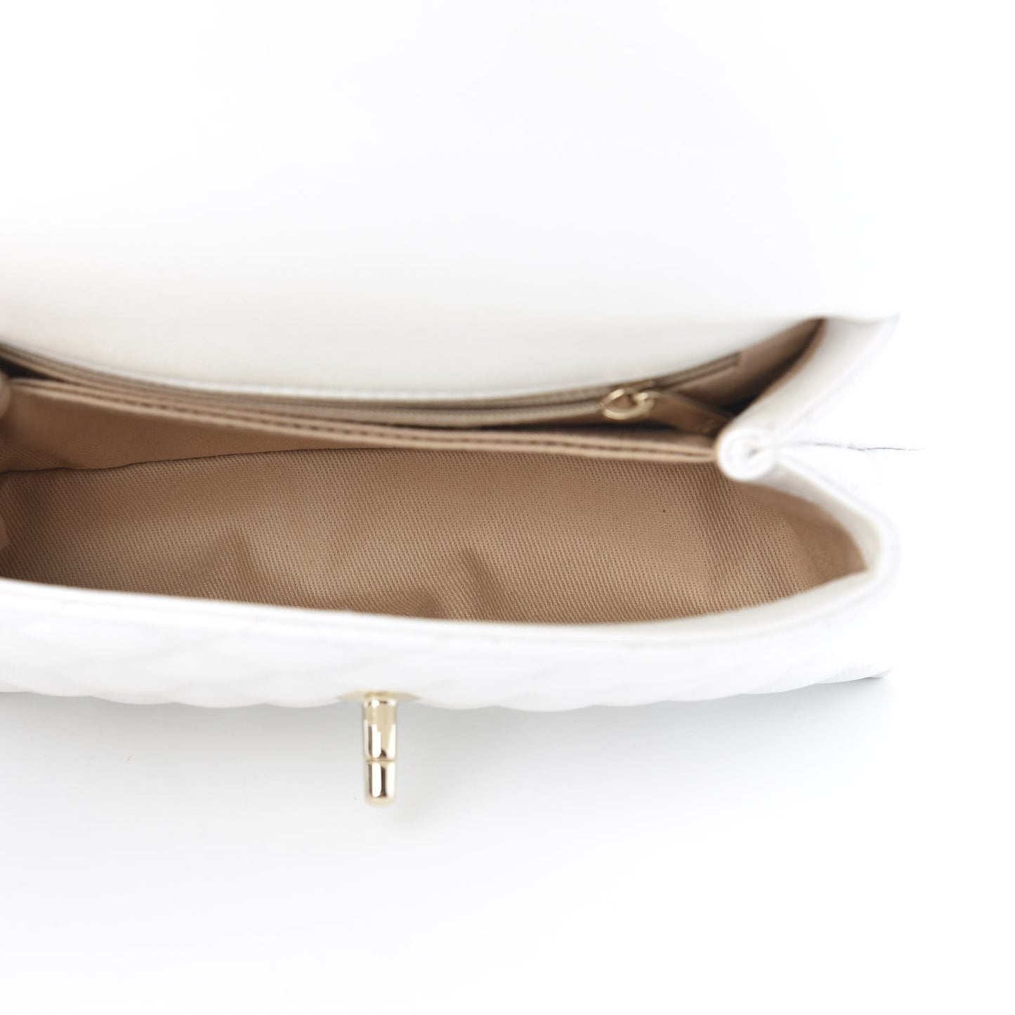 Iridescent Caviar Quilted Mini Coco Handle Flap White