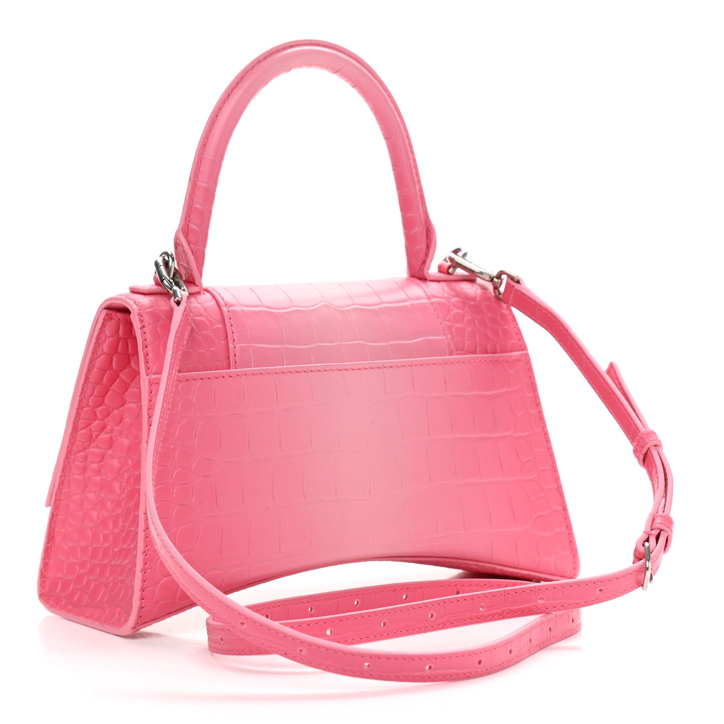 Calfskin Crocodile Embossed Degrade Small Hourglass Top Handle Bag Sweet Pink