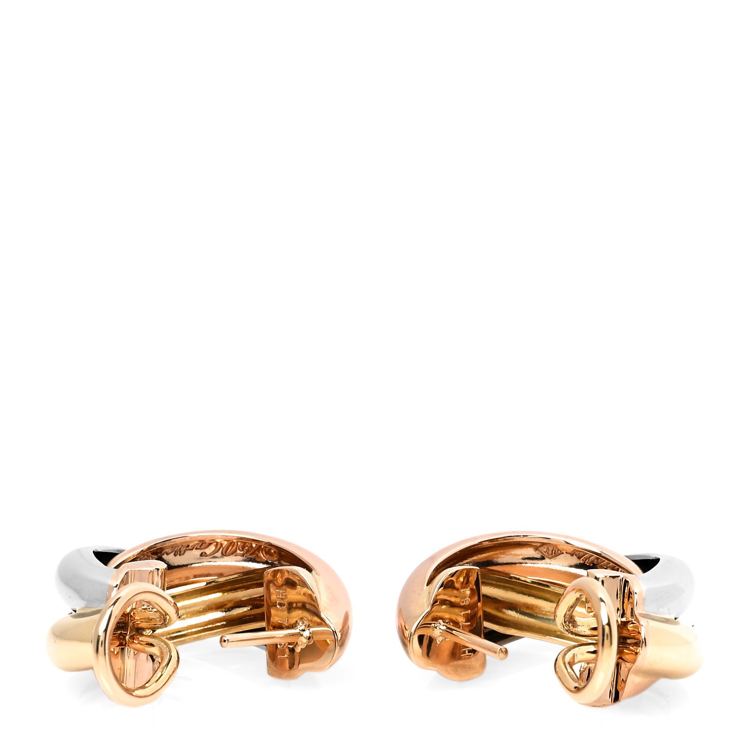 Cartier 18K Pink Yellow White Gold 7.6mm Trinity Hoop Earrings 3 of 5