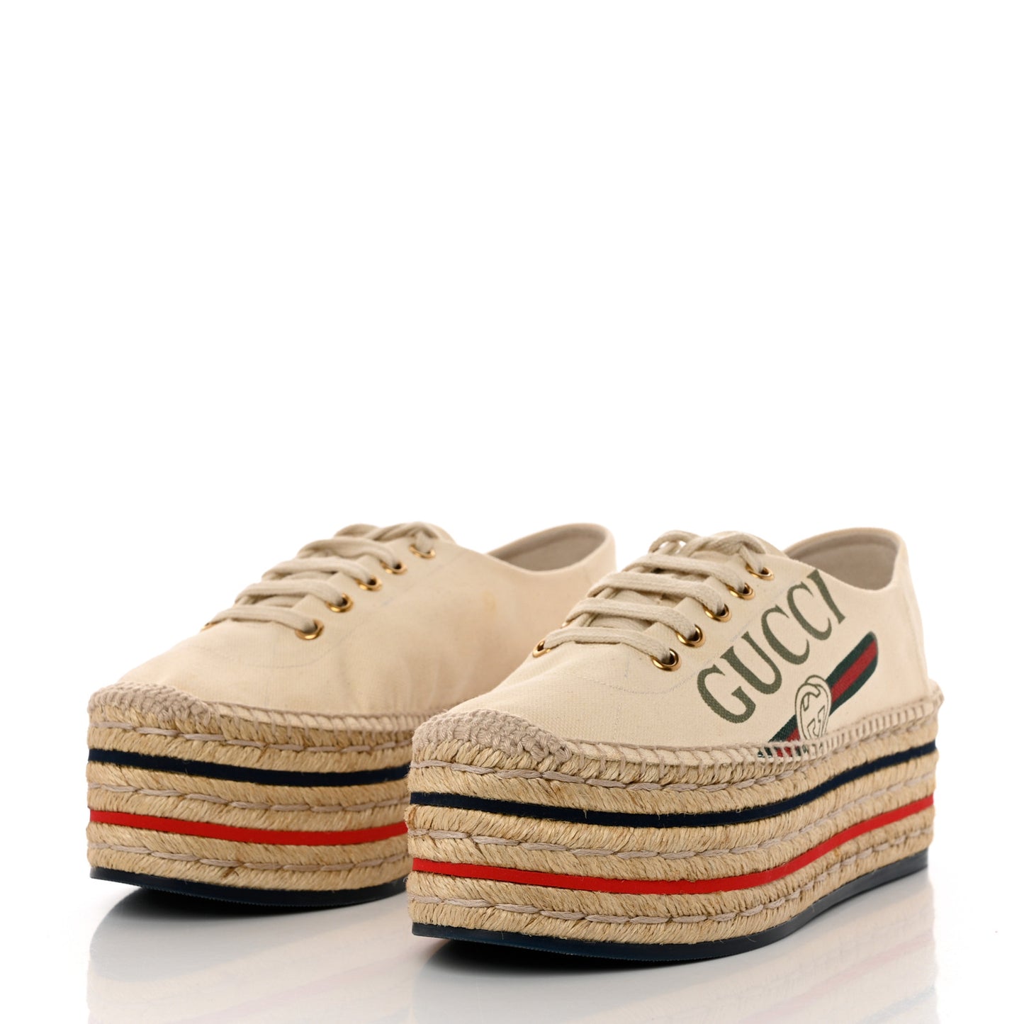Canvas Logo Lace-Up Platform Espadrilles 38 Greggio Grege