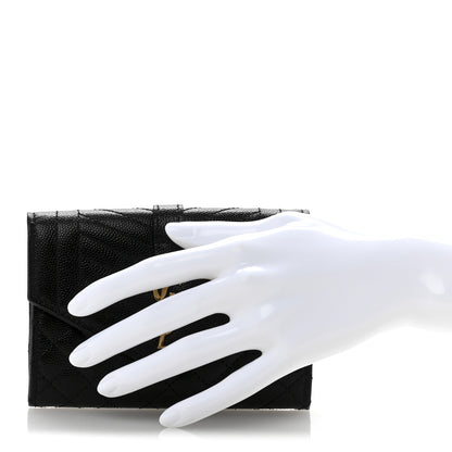 Saint Laurent Grain De Poudre Textured Mixed Matelasse Triquilt Small Monogram Envelope Wallet Black 2 of 9