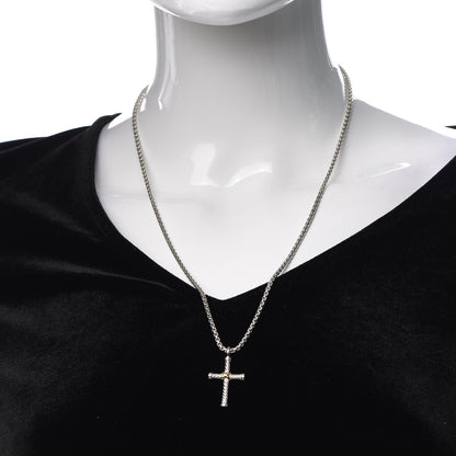 David Yurman Sterling Silver 18K Yellow Gold 29mm Cable Cross Pendant Necklace 2 of 5
