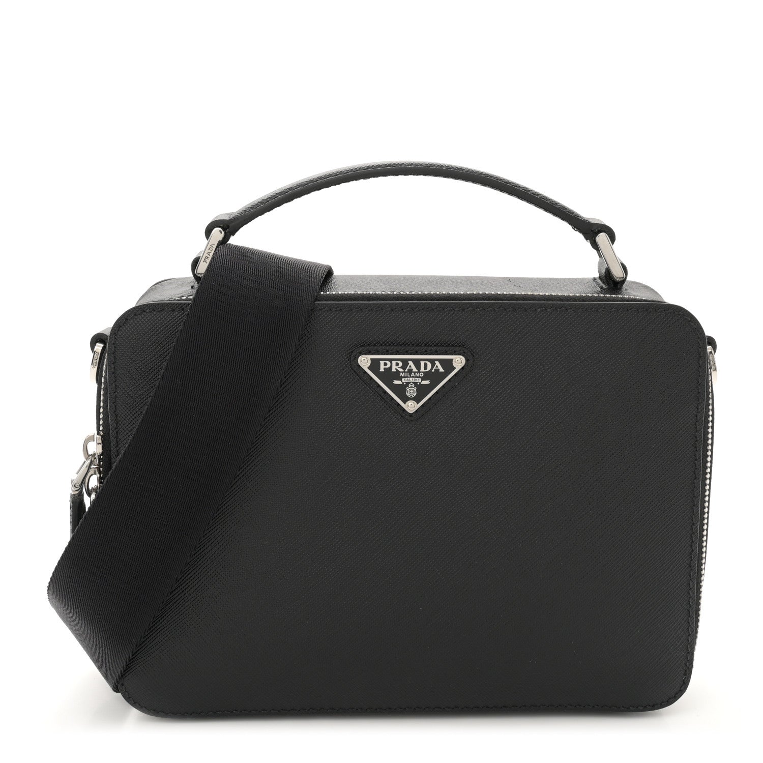 Prada Saffiano Travel Medium Brique Crossbody Bag Black 1 of 10