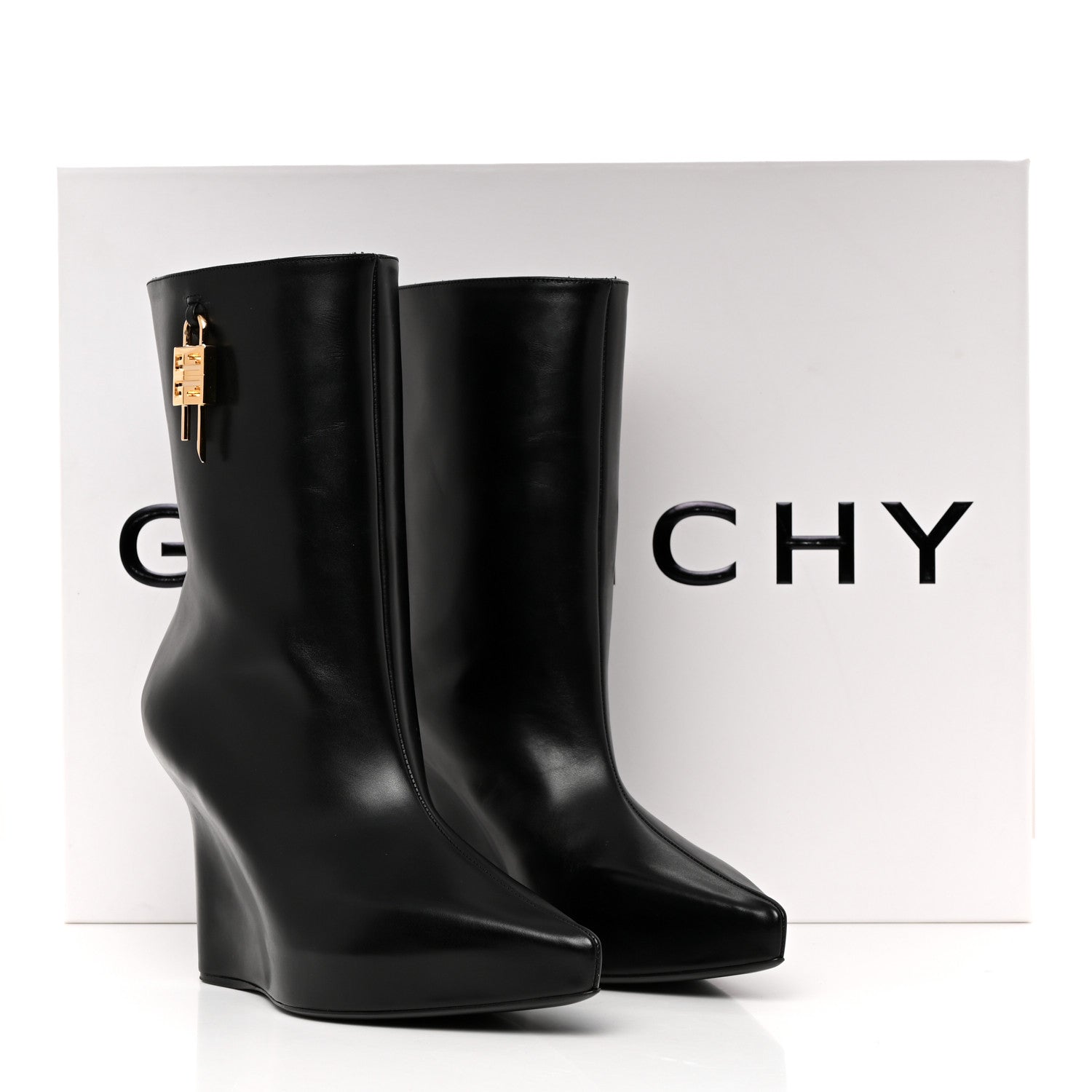 Givenchy Calfskin G Lock 80mm Wedge Low Boots 38.5 Black 11 of 11