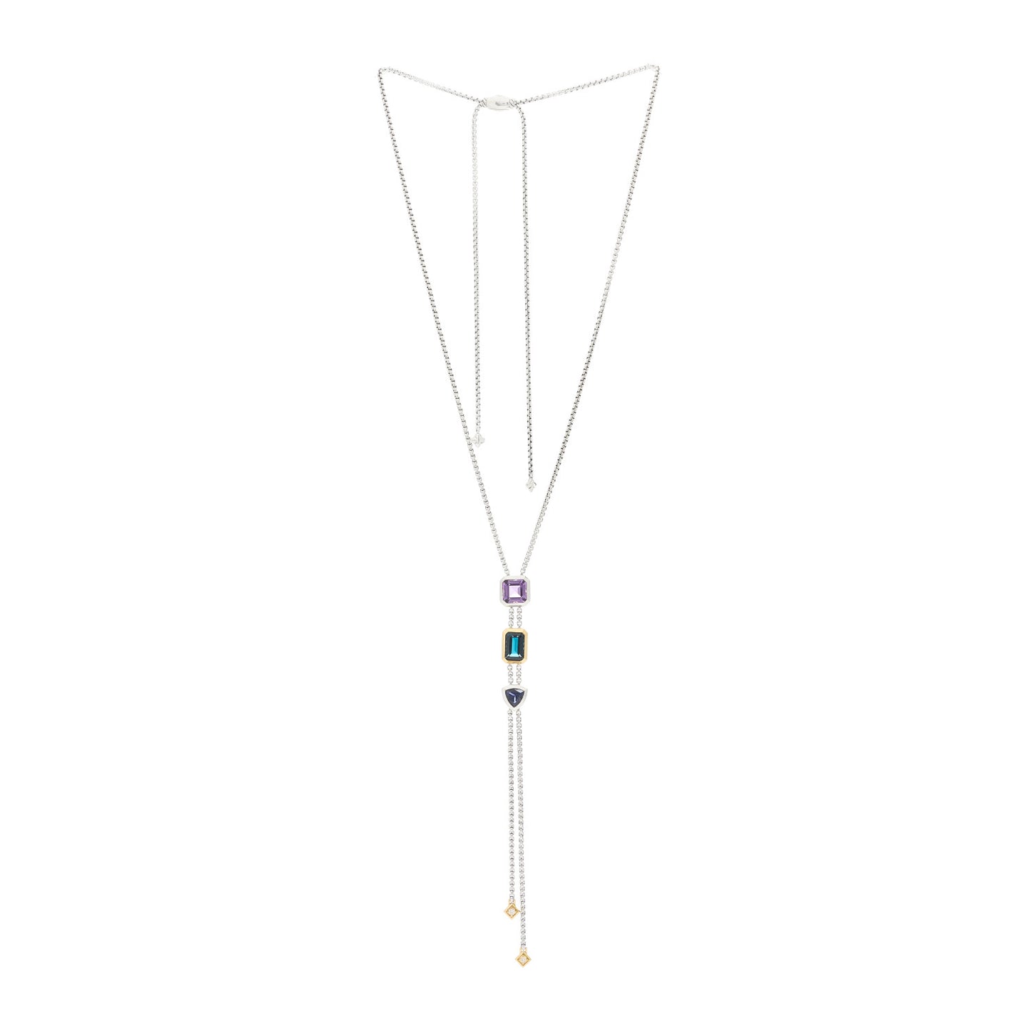 Sterling Silver 18K Yellow Gold Diamond Amethyst Hampton Blue Topaz Iolite Novella Y Necklace