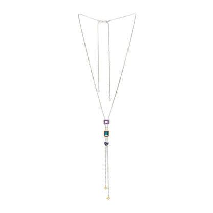 David Yurman Sterling Silver 18K Yellow Gold Diamond Amethyst Hampton Blue Topaz Iolite Novella Y Necklace 3 of 5
