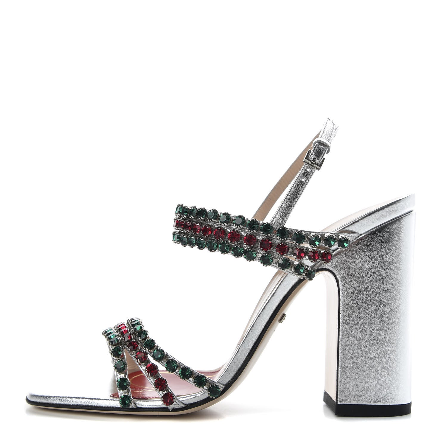 Gucci Nappa Silk Crystal Bertie High Heel Sandals 37.5 Argento 1 of 9