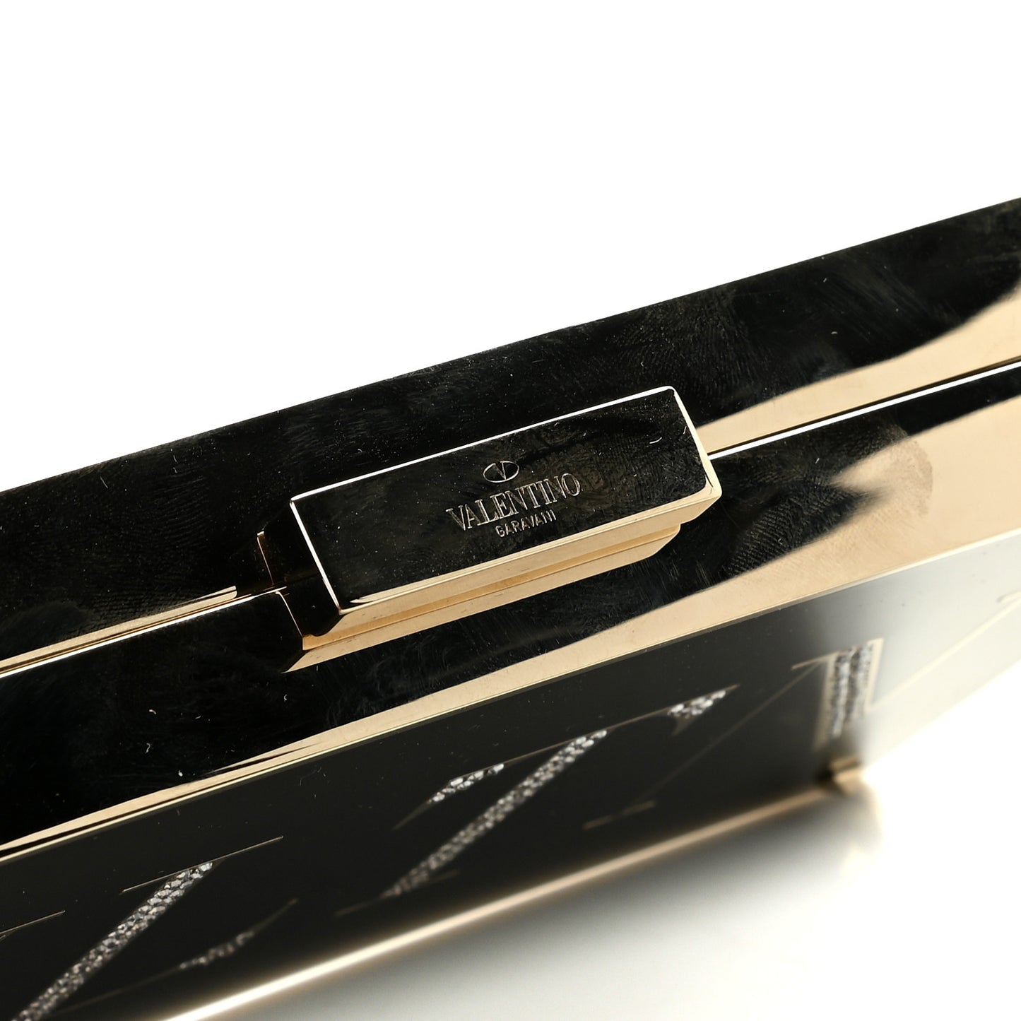 Metal Crystal VLTN Chain Clutch Black