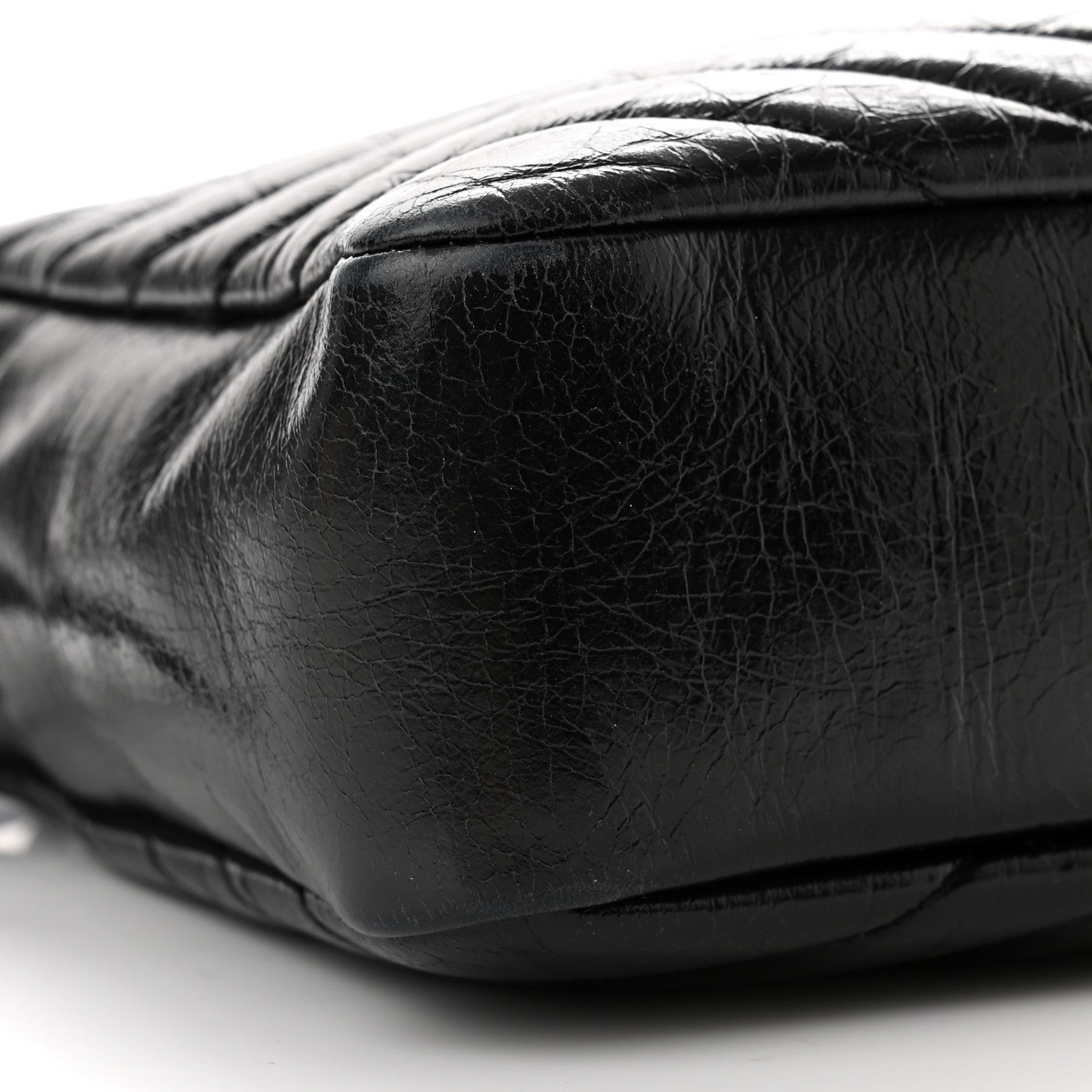 Saint Laurent Cracked Shiny Calfskin Matelasse Monogram Lou Camera Bag Black 9 of 12