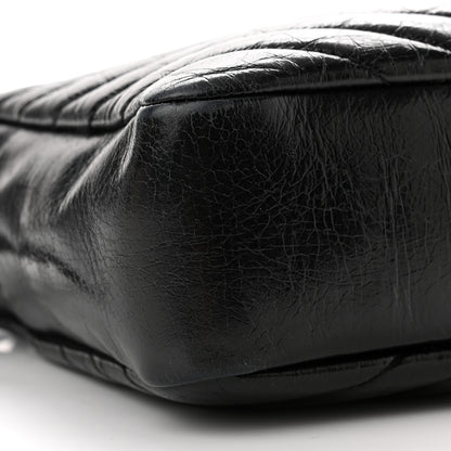 Saint Laurent Cracked Shiny Calfskin Matelasse Monogram Lou Camera Bag Black 9 of 12