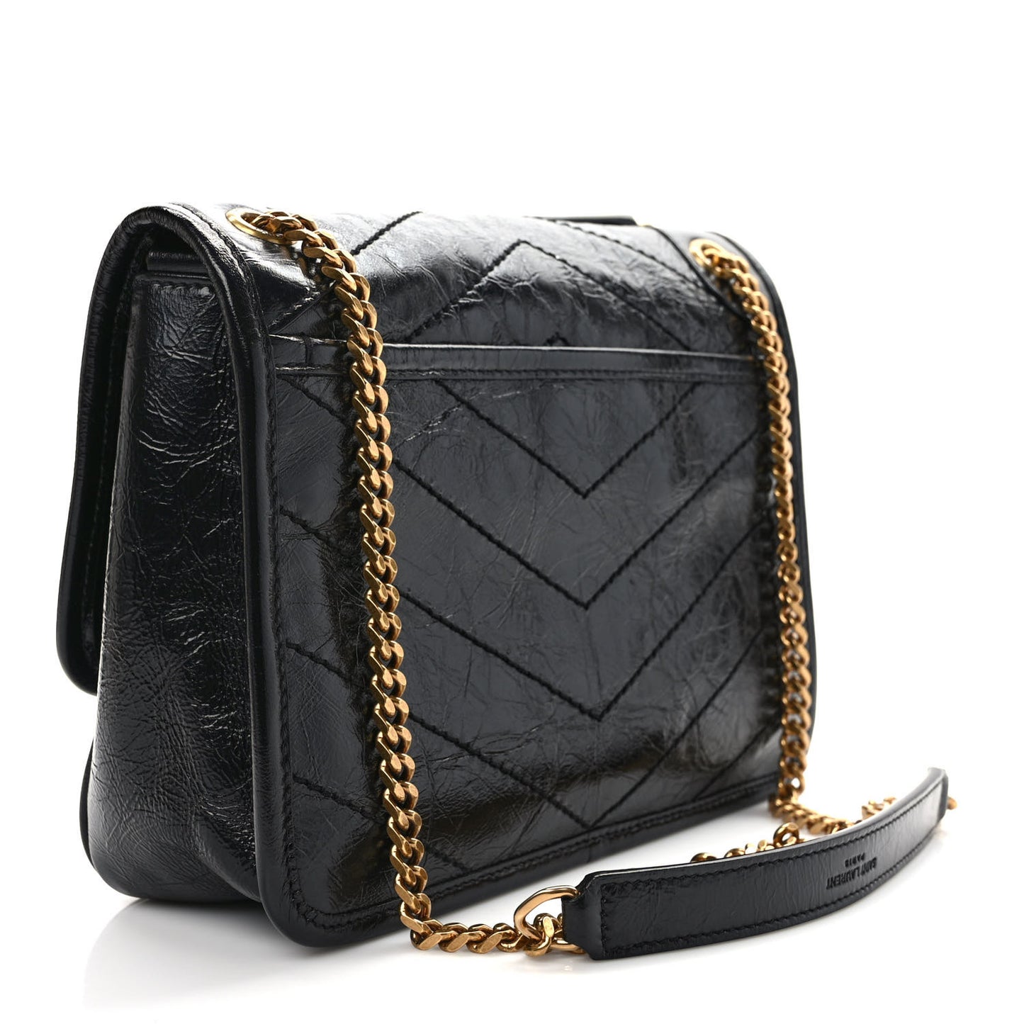 Crinkled Calfskin Matelasse Monogram Baby Niki Chain Satchel Black