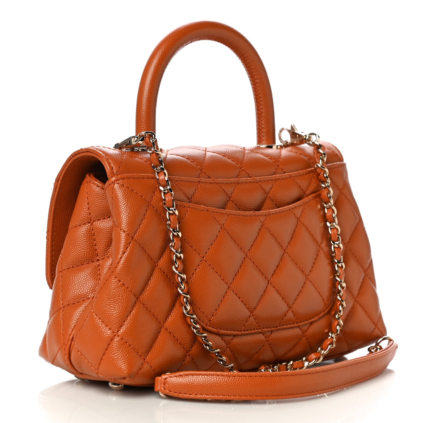 Caviar Quilted Mini Coco Handle Flap Light Brown