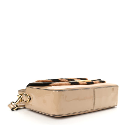 Fendi Shearling Vitello Vernice Mou Pequin Striped Baguette Tobacco Black Tortora 4 of 9