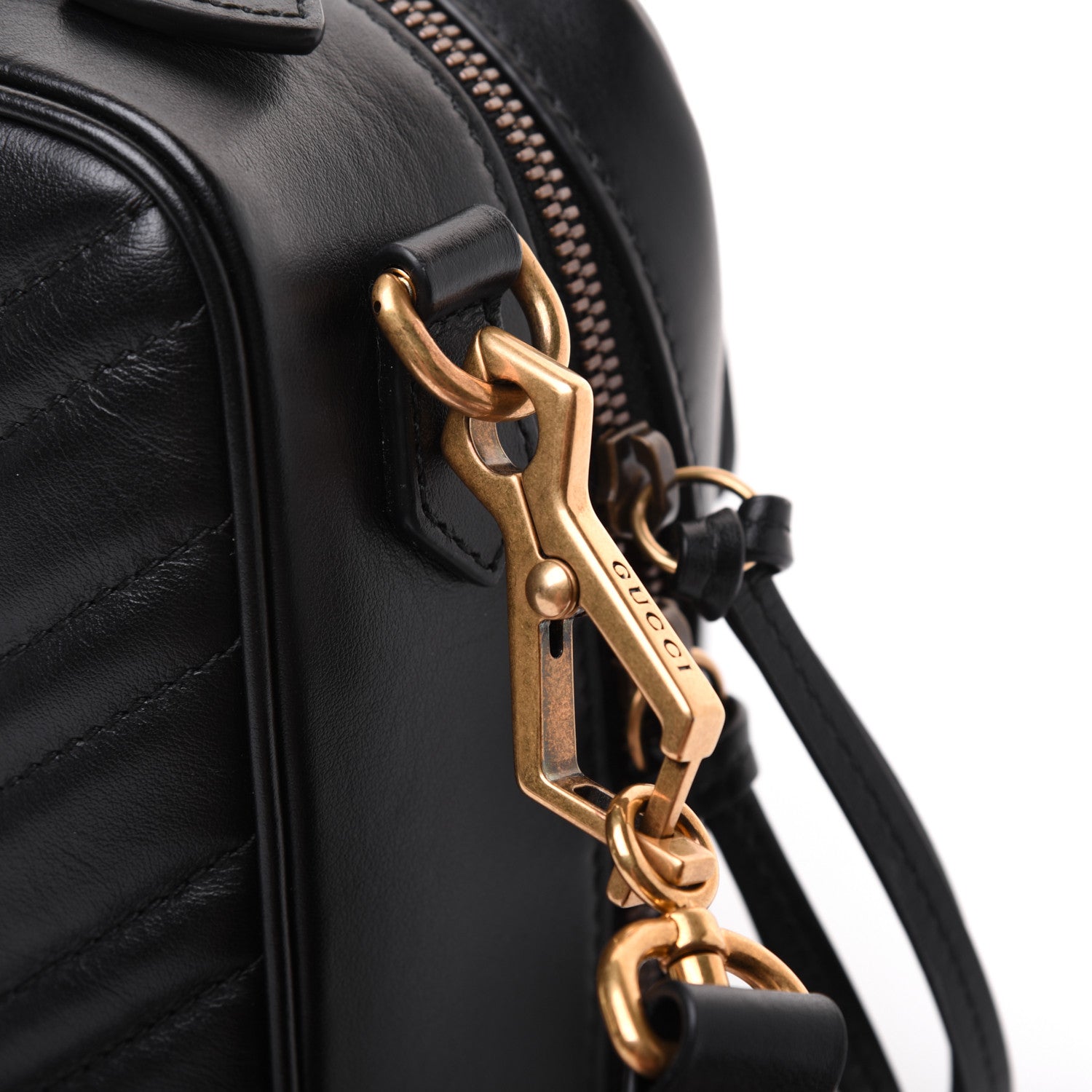 Gucci Calfskin Matelasse Sylvie Web Small GG Marmont Top Handle Shoulder Bag Black 19 of 23