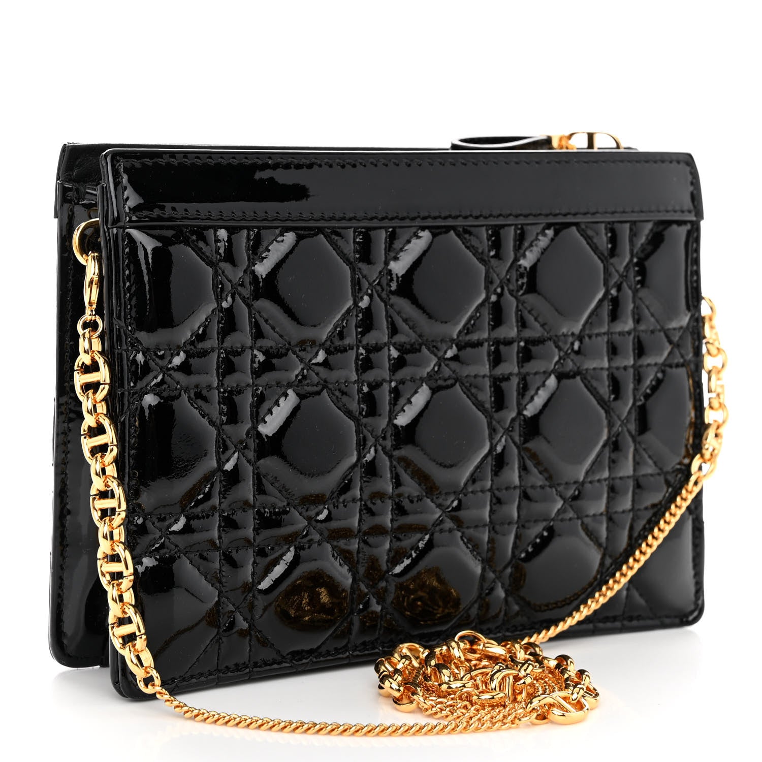 Christian Dior Patent Cannage Caro Zipped Pouch With Chain Black 3 of 10