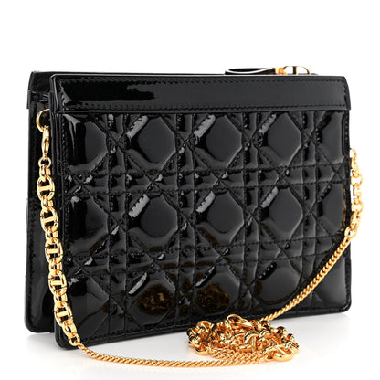 Christian Dior Patent Cannage Caro Zipped Pouch With Chain Black 3 of 10