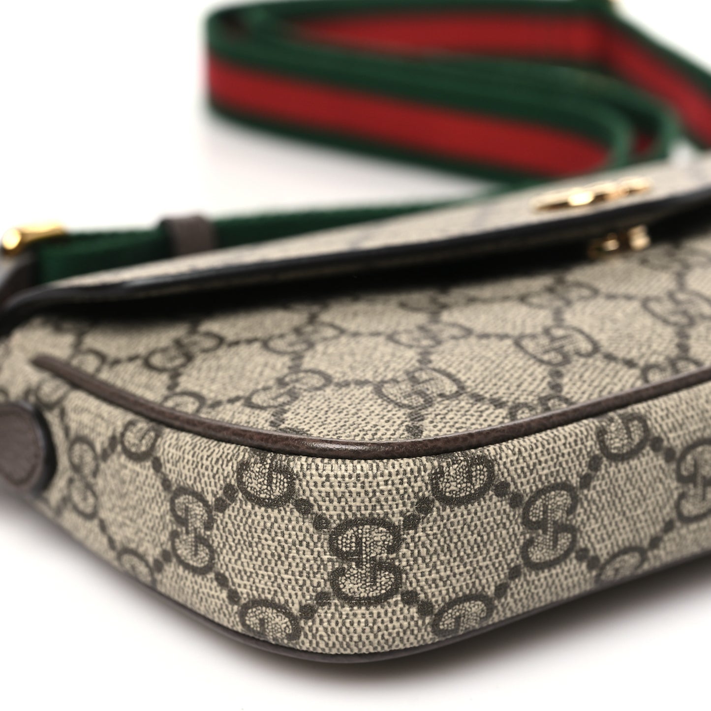 GG Supreme Monogram Textured Dollar Calfskin Web Mini Ophidia Envelope Shoulder Bag Beige Ebony New Acero