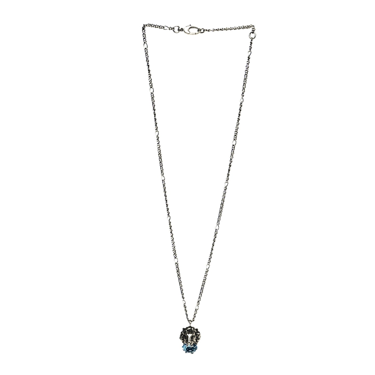 Metal Swarovski Crystal Lion Head Necklace Silver Blue
