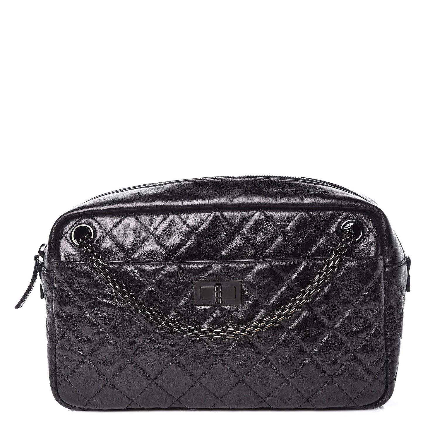 Metallic Aged Calfskin Quilted Medium Reissue Camera Case Black
