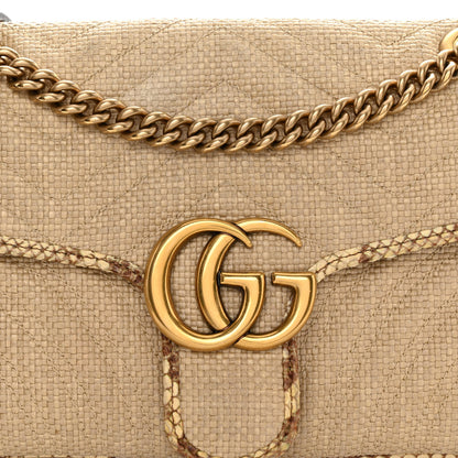 Gucci Raffia Elaphe Matelasse Small GG Marmont Shoulder Bag Natural Cream Brown 8 of 12