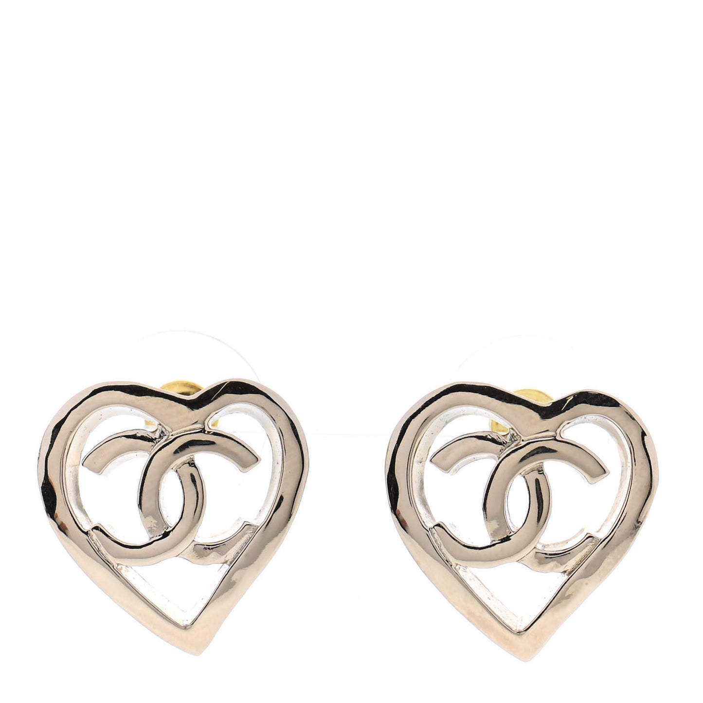 Metal CC Heart Coco In Love Earrings Gold