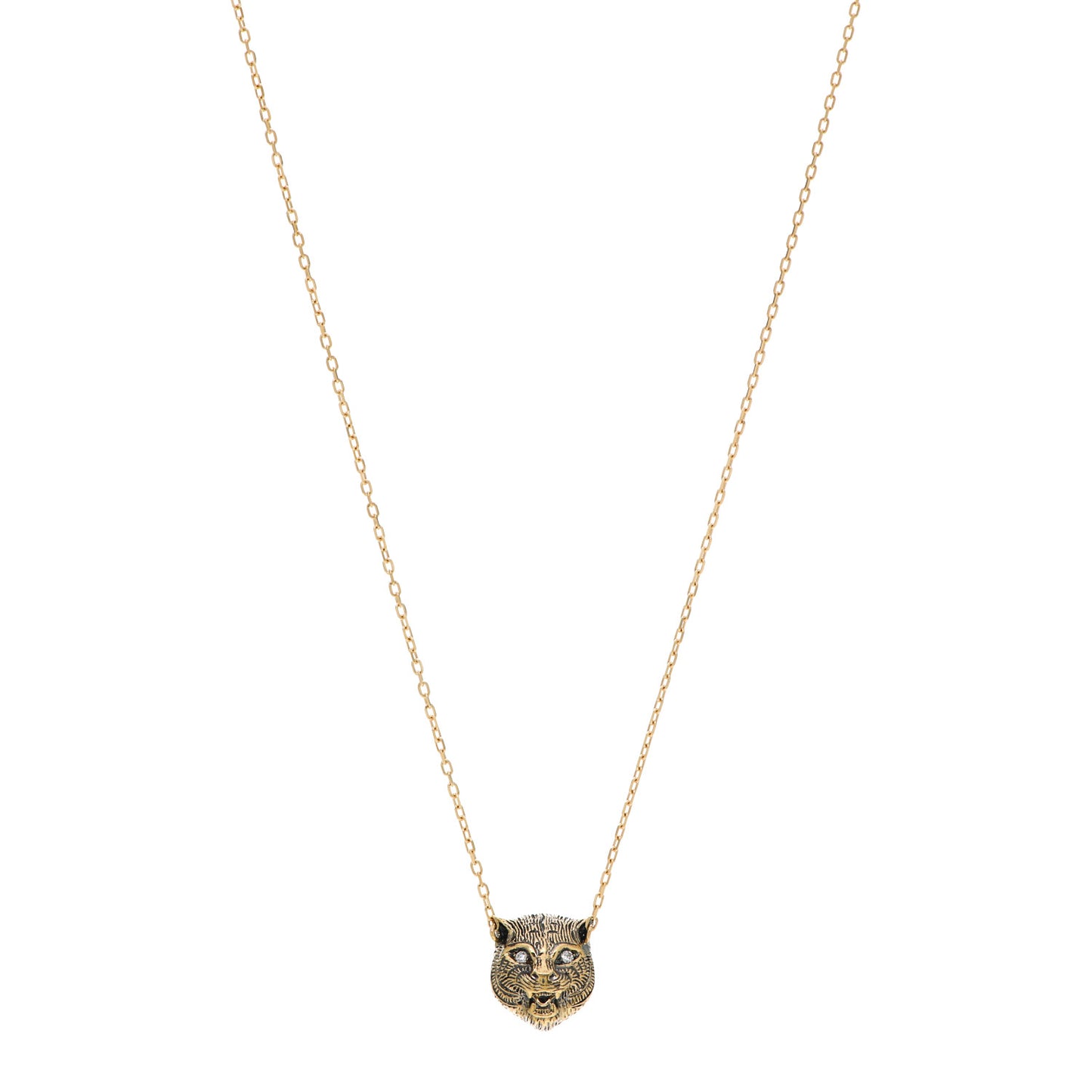18K Yellow Gold Diamond Onyx Le Marche Des Merveilles Feline Pendant Necklace