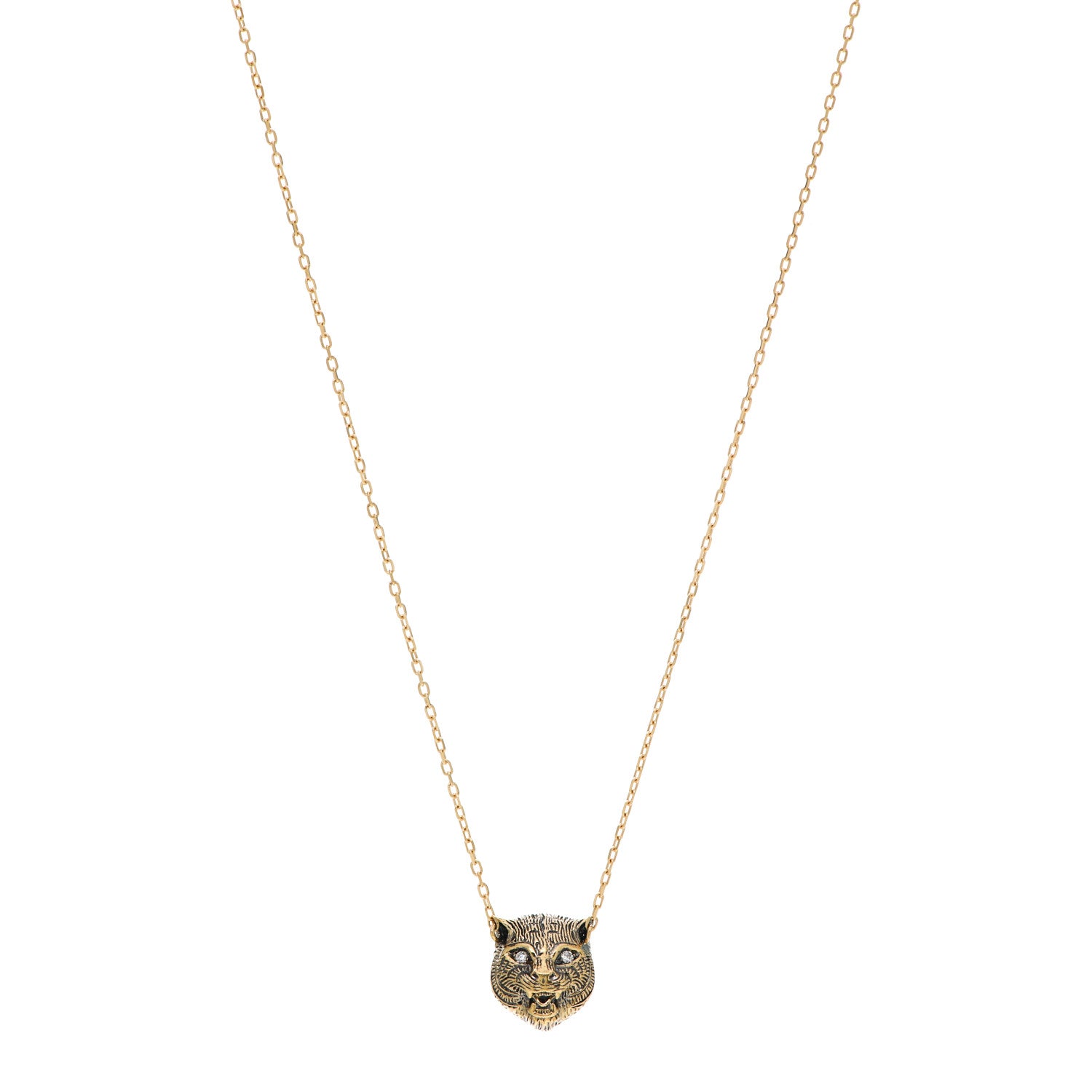 Gucci 18K Yellow Gold Diamond Onyx Le Marche Des Merveilles Feline Pendant Necklace 1 of 6